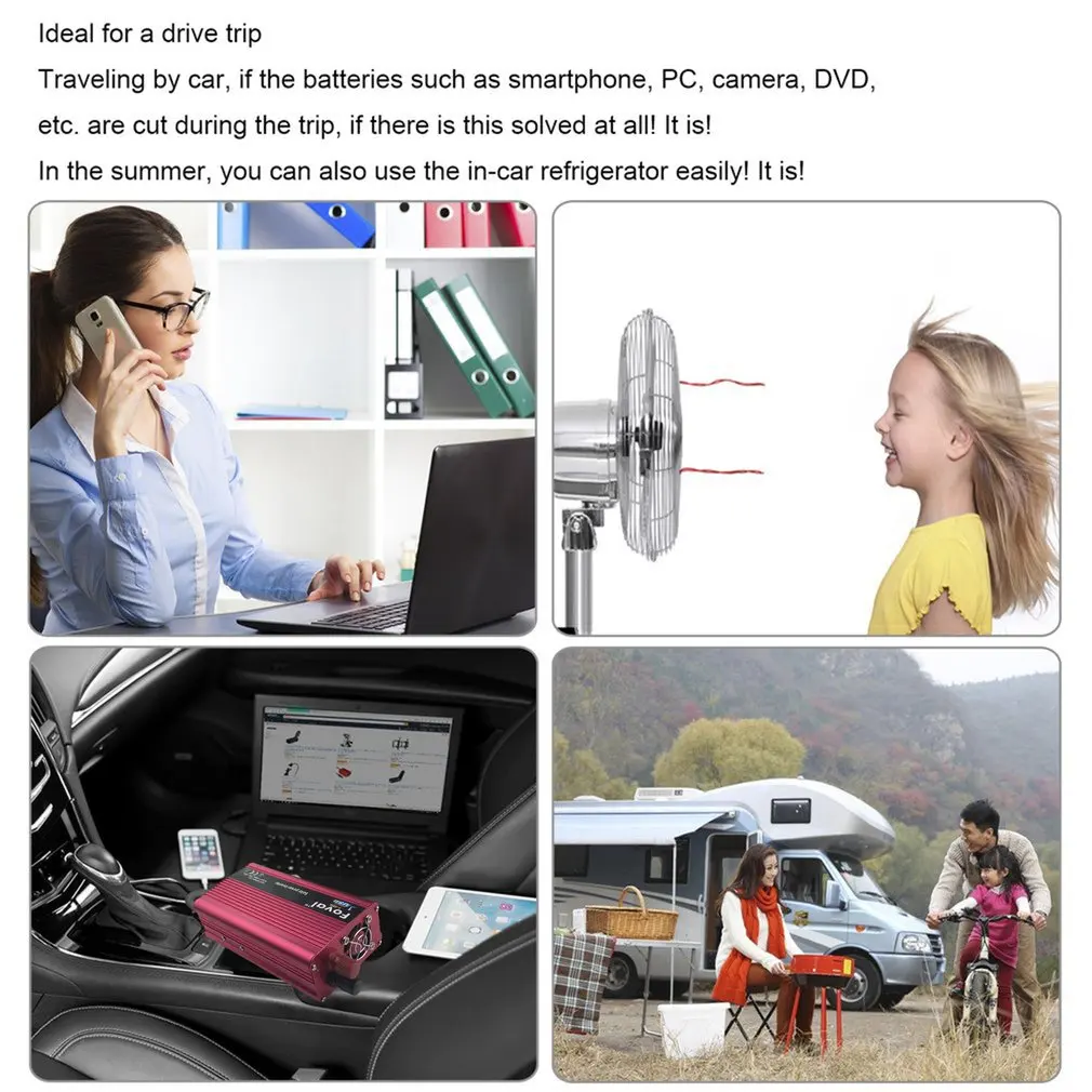1000W Car Power Inverter DC12V To AC220V Aluminum Alloy Dual USB Charger Converter High Converting Efficiency Converter