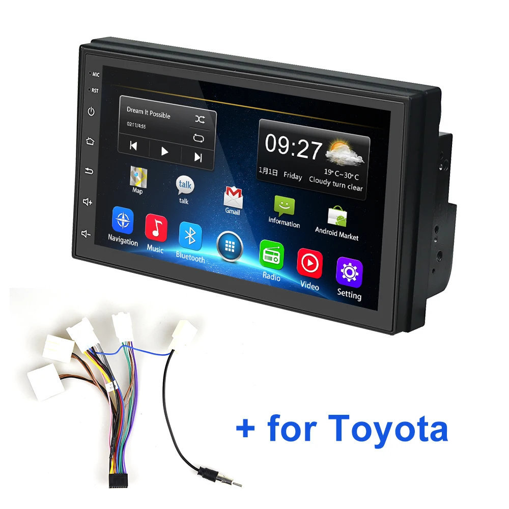 Toyota Cable Camecho 2 Din Android 8,1 Автомагнитола " HD 1080P 2.5D MP5 Автомобильный мультимедийный плеер универсальный gps wifi FM Bluetooth автомобильный стерео радио - Цвет: Toyota Cable