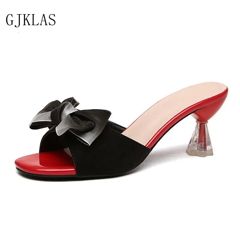 

High Heels Sandals Sweet Bow Ladies Slippers Heels Women Pumps Sexy Summer Sandals Women's Wedding Shoes Stiletto Mules Femme