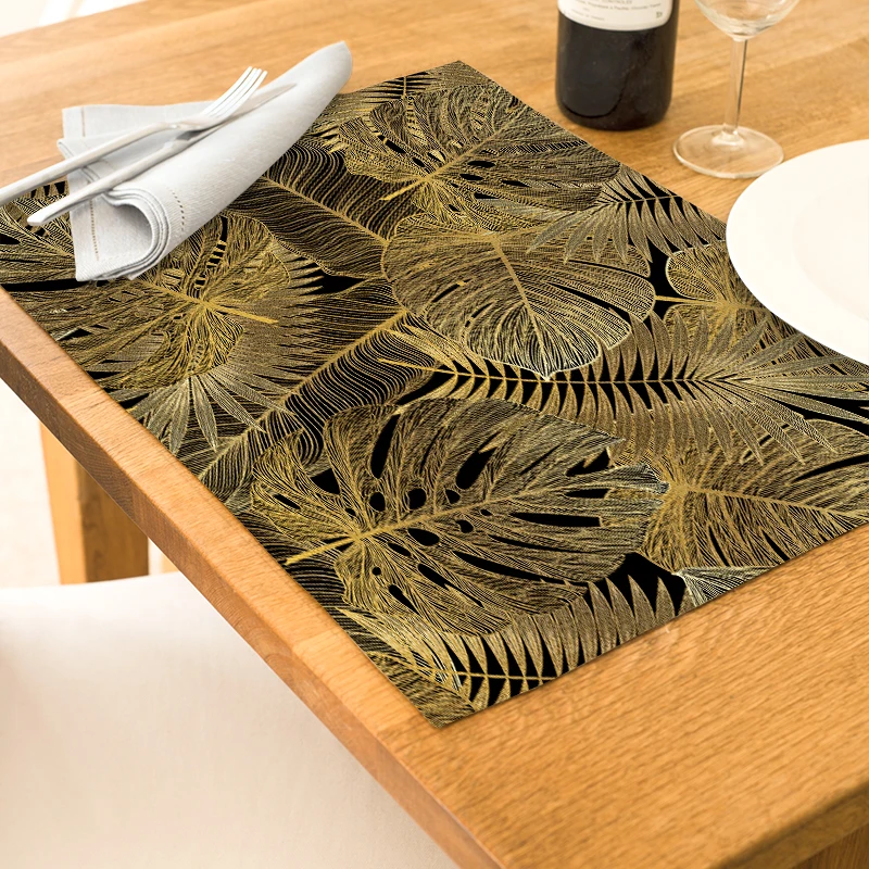 Kitchen Placemat Plant Golden Leafs Decorative Table Mats 42cmX32cm