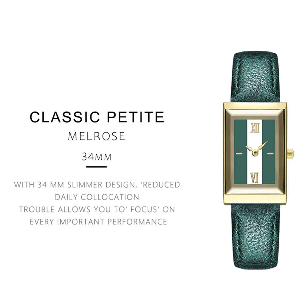 

Leather Strap Analog Quartz Women's Girls Rectangle Minimalist Watch Glass Mirror Watches F1 30%