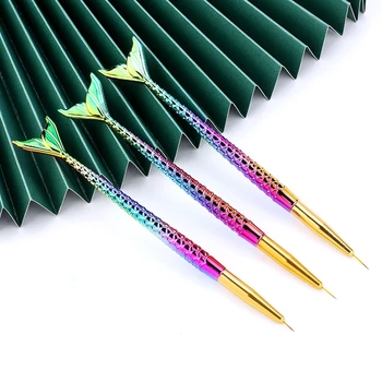 

3pcs Nail Art Line Painting Brush Thin Liner Crystal Acrylic Drawing Pen UV Gel Nail Brush Set Mermaid Manicure Tool