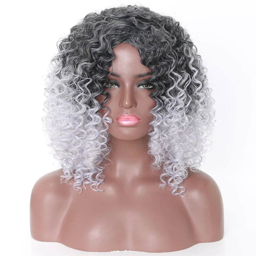 

Afro Kinky Curly Wig Synthetic Wigs for Women Black Ombre Afro Hair Pieces High Temperature Fiber Peruca10 Colors Available
