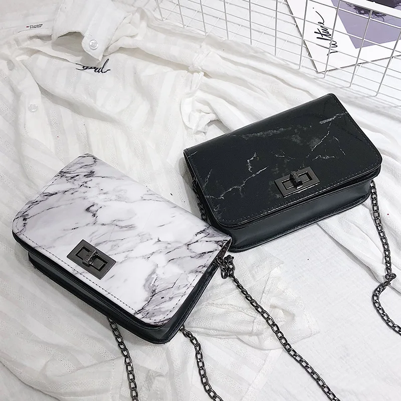 Square Bag Lock Messenger-Bag Handbags Women Marble-Pattern Small Luxury Designer Fashion
