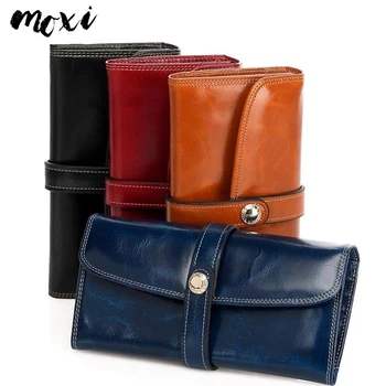 

Genuine Leather Women Wallet Hasp Leisure Female Purse Natural Cowhide Phone Bag Ladies Oil Wax Leather Card Holder Women