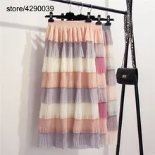 Многослойная шифоновая юбка-пачка радужной расцветки в Корейском стиле; летняя Милая многослойная плиссированная юбка; юбки феи