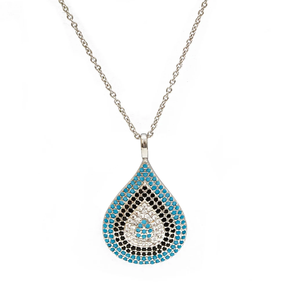 Ожерелье с кулоном в виде капли воды от сглаза, золотой серебряный цвет, длинная цепочка, синее циркониевое ожерелье, ювелирные изделия для женщин и мужчин EY6696