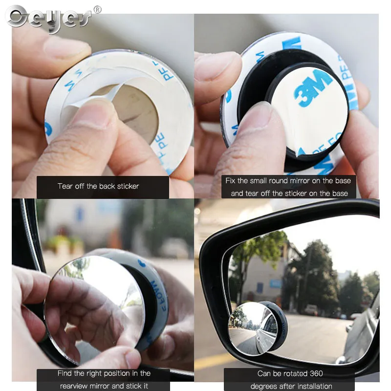 HD 360 Degree Wide Angle Adjustable Car Rear View Convex Mirror Auto Rearview Mirror Vehicle Blind Spot Rimless Mirrors (10)