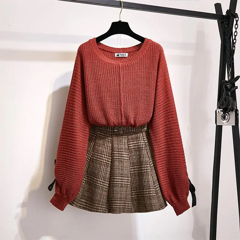 Tanie ICHOIX kobiety 2 sztuka zestaw bluzki z dzianiny i zestaw spódnic koreański styl uczeń casual dwuczęściowe stroje jesień zestaw zimowy odzież 2019