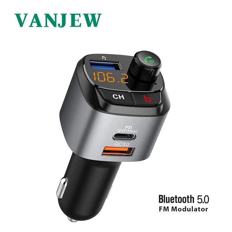 

VANJEW C68 Double Quick Charge FM Transmitter Bluetooth5.0 Car Kit Hands-Free Call Three USB Charge FM Modulator Car MP3 Player