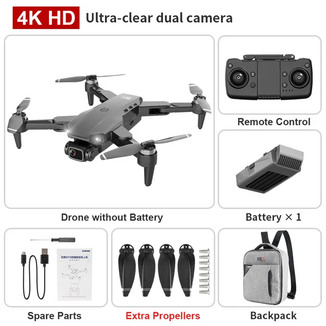 XKJ L900 PRO GPS Drone 4K Dual HD Camera Professional Aerial Photography Brushless Motor Foldable Quadcopter RC Distance1200MBurgundy