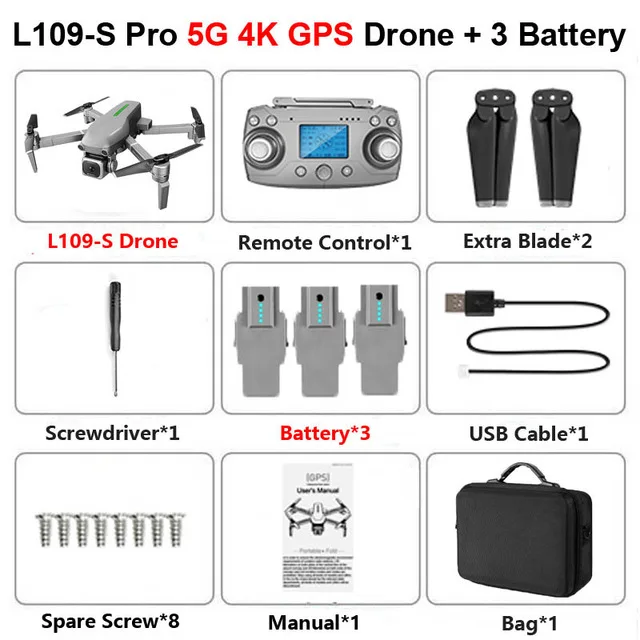 L109 GPS Drone 4K x50 ZOOM HD Camera 5G WIFI Gesture photo Low power return Professional Quadcopter RC Helicopter VS SG907 E58 - Цвет: GPS 4K 3B BAG