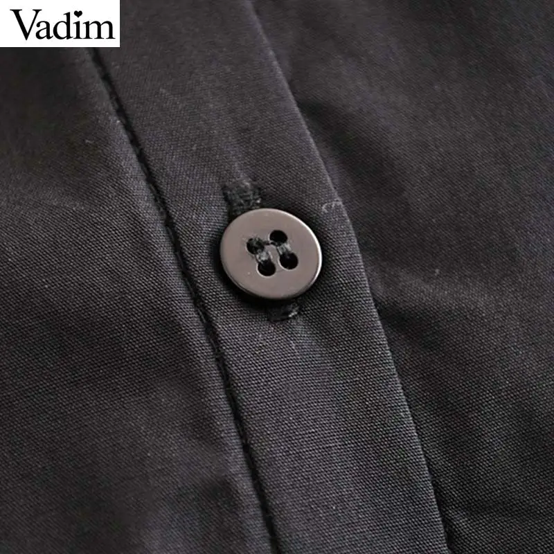 Vadim Женская негабаритная черная блузка с галстуком-бабочкой, украшенная длинным рукавом, рубашки с круглым вырезом, женские повседневные свободные однотонные топы, блузы LB613