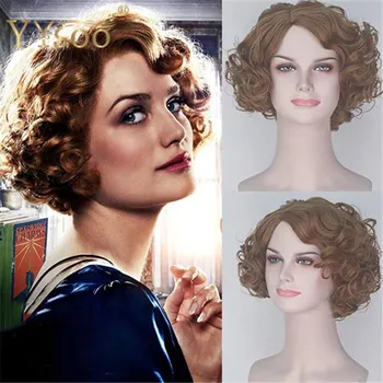 

YYsoo Short Curly Cosplay Wig For Women Side Part Costumen Wig Short Brown Synthetic Wig Halloween Use Wig