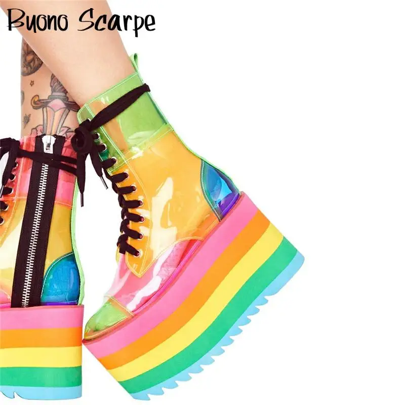 Botas de plataforma alta para Mujer, botines transparentes de PVC con  cordones, Color caramelo, con tacón, Color arcoíris|Botas hasta el tobillo|  - AliExpress