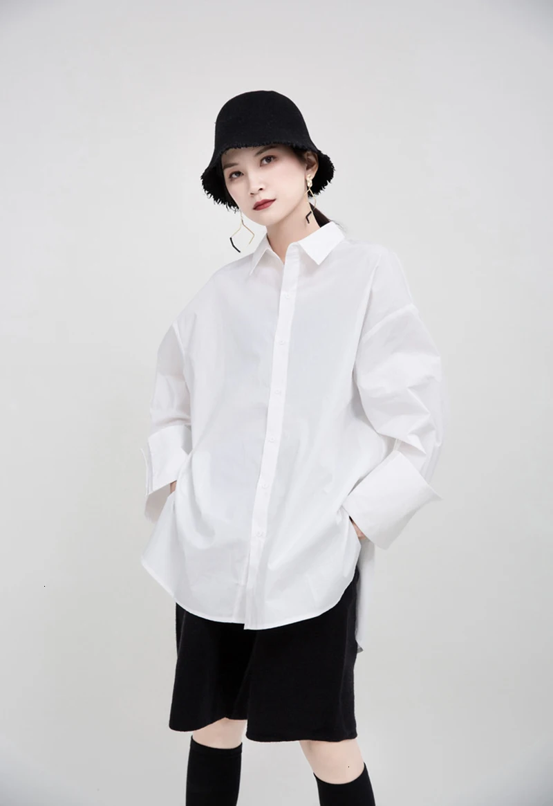 Женская короткая блуза Whitevent большого размера, новая свободная рубашка с отворотом и длинным рукавом, модная весенне-осенняя коллекция 1933