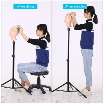 

Adjustable Tripod Stand Cosmetology Hairdressing Training Mannequin Head Wig Stand Wig Head Stand for Hair Stylists Barber Tool