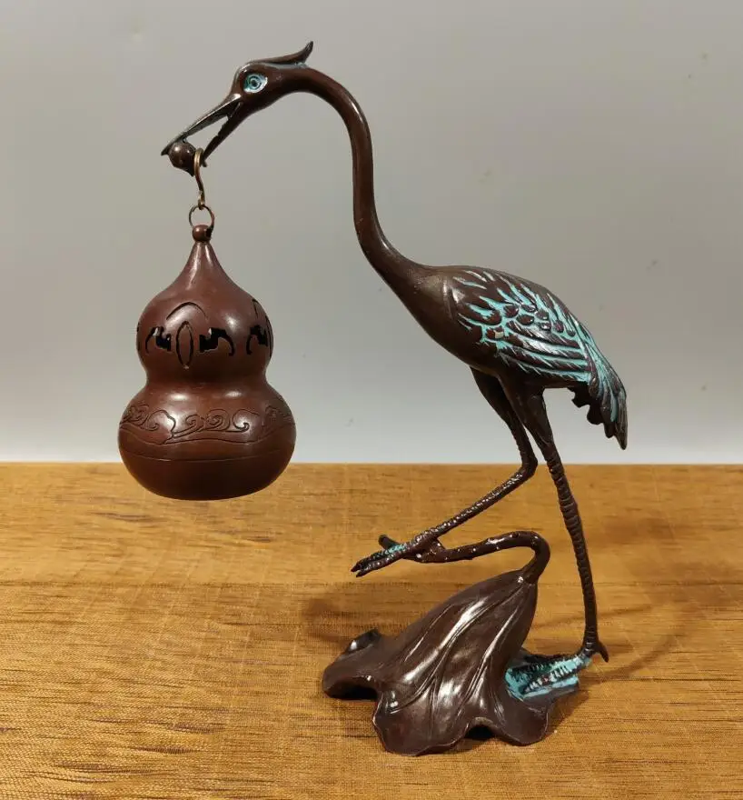 

China brass archaize crane gourd Hanging Incense burner crafts statue