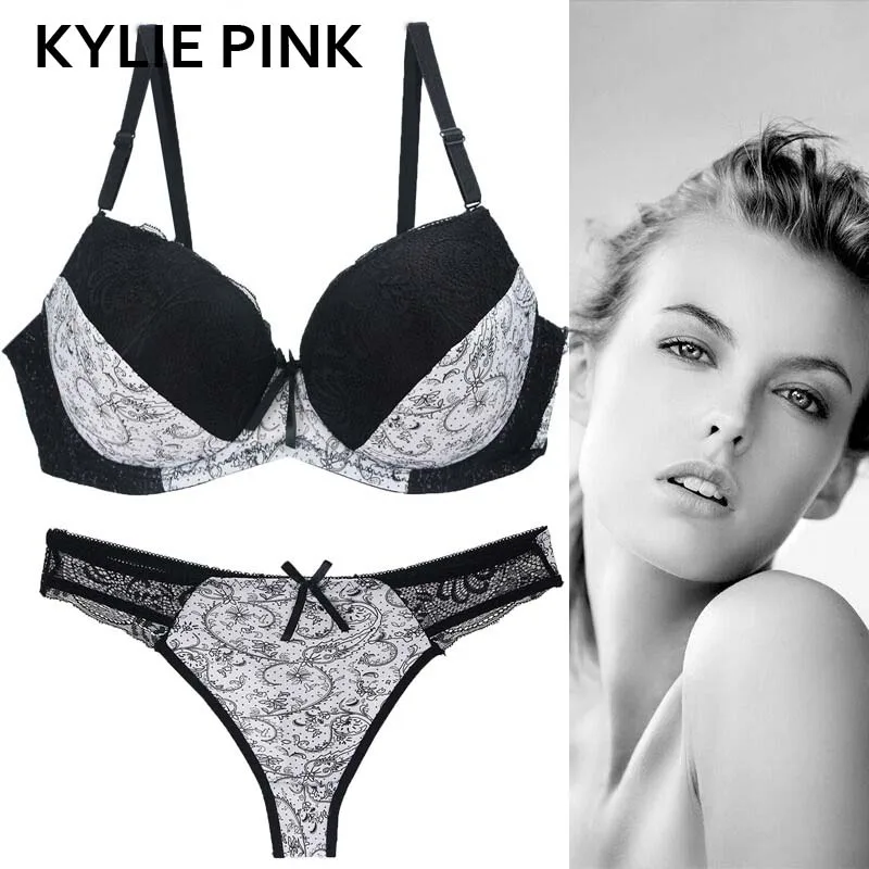KYLIE PINK Lace Underwear Set Women Girl Sexy Bra Panty Set See Through  Trasparent Bra Lingerie