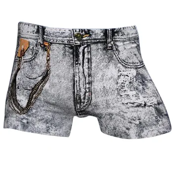 

Soft Underwear Men Sexy Mens Faxu Denim Boxers Mens Jean Print Boxer Shorts Man Underpants Cuecas Plus size X-3XL Men Shorts