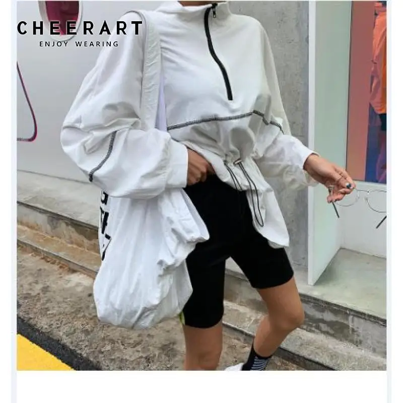 

Cheerart Korean Long Sweatshirt Women Pullover Hoodies Zipper Long Sleeve Oversized Sweatshirt With Drawstring Fall Clothing