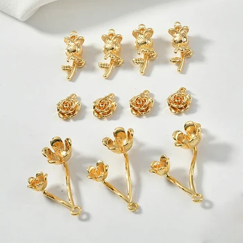 

Color Copper Plating 18k Jin Body Rose Flower Flower Earrings Material DIY Necklace Bracelet Jewelry Pendant Accessories 2pcs