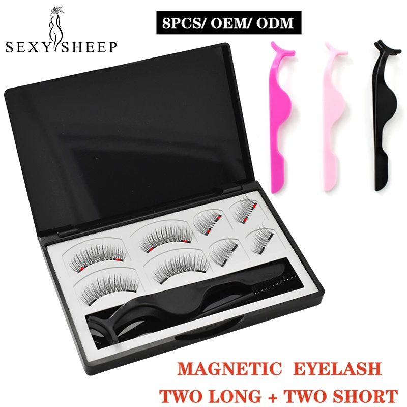 

8 Pcs Magnetic Eyeashes & 1 Tweezer Mixed Styles Dual Magnetic False Lashes Handmade Thick Long Natural Makeup Extension Tool