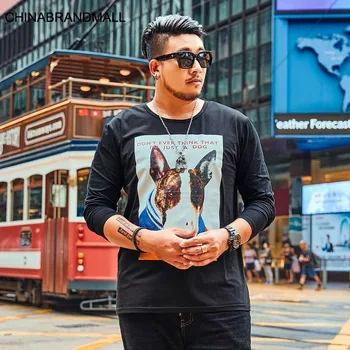 

super Brand Big size Male Plus Fat Plus Leisure Loose Dog Head Printing Long Sleeve T-shirt Money
