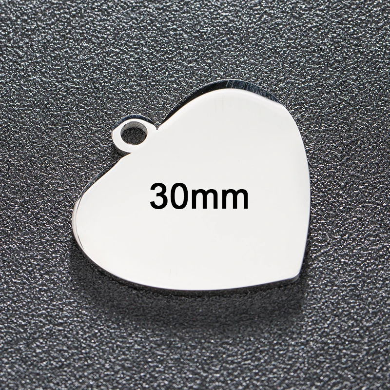 30mm Semitree 5 шт./лот из нержавеющей стали Сердце талисманы полировка Пустой тег можно выгравировать DIY ожерелье Шарм - Окраска металла: 30mm