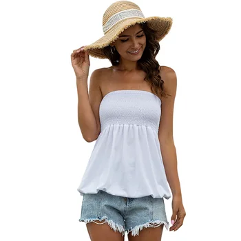 

2020 Summer Beach Style Women Wrapped Chest Solid T Shirt Sexy Off Shoulder Elastic Tshirts Plus Size 2XL Female Clothing