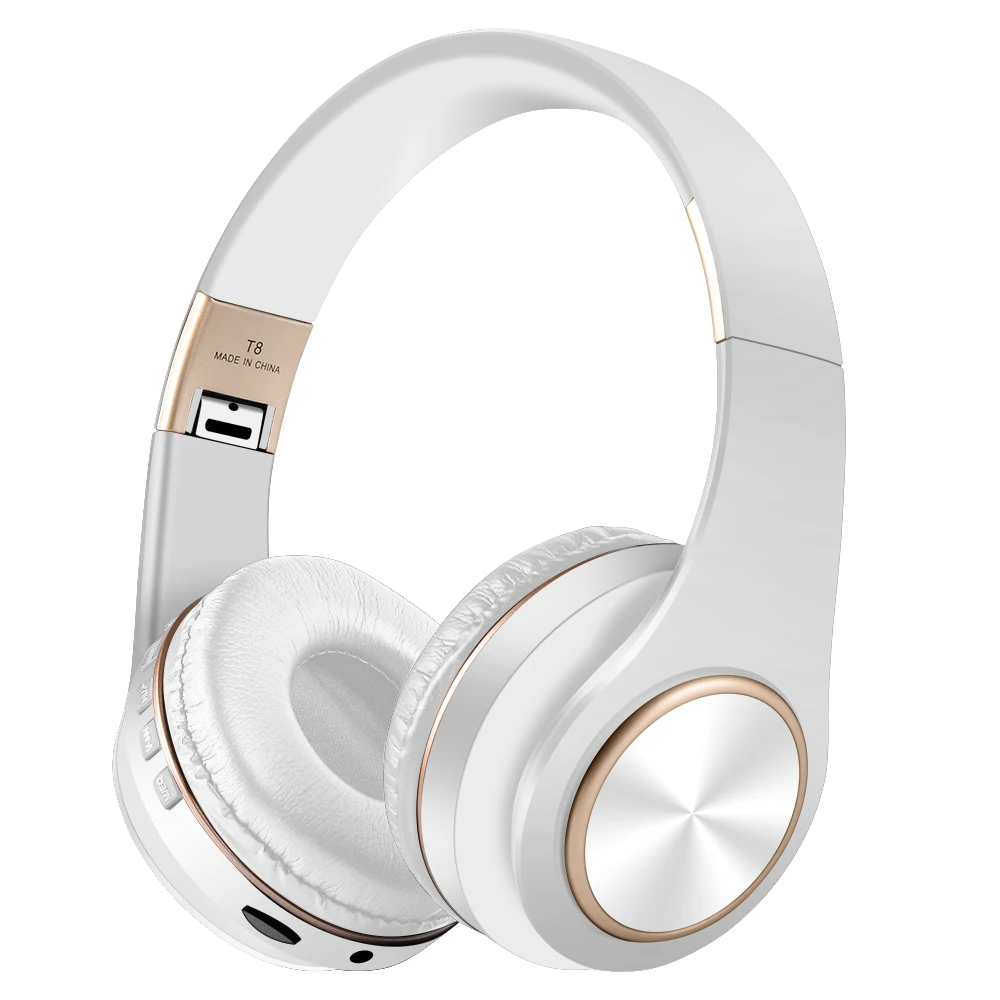 white T8 HIFI стерео наушники bluetooth наушники музыка гарнитура Поддержка TF карты с микрофоном для мобильных xiaomi iphone sumsamg планшет - Цвет: white