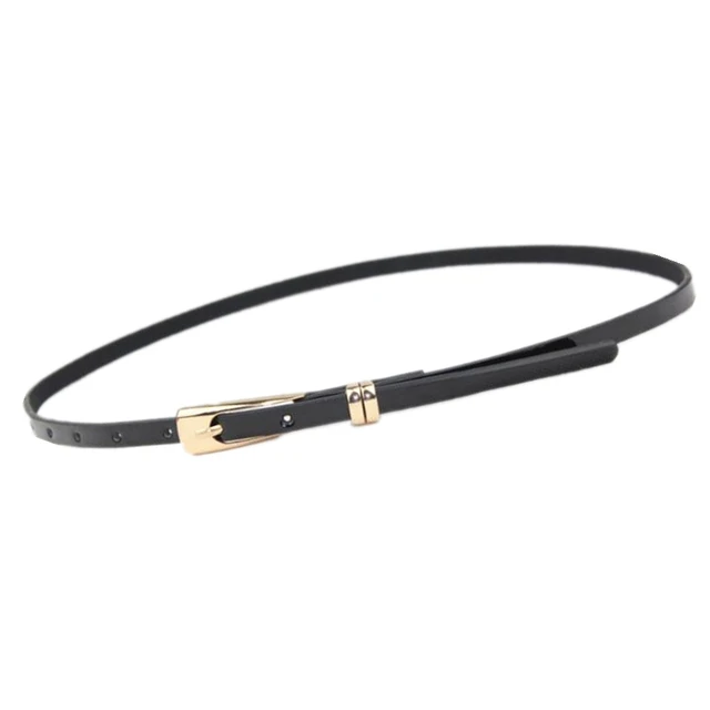 RAINIE SEAN Leather Thin Belt For Women Ladies Narrow Thin Dress Belt Female Pin Buckle Yellow Blue Orange Red Pink Waist Belt black