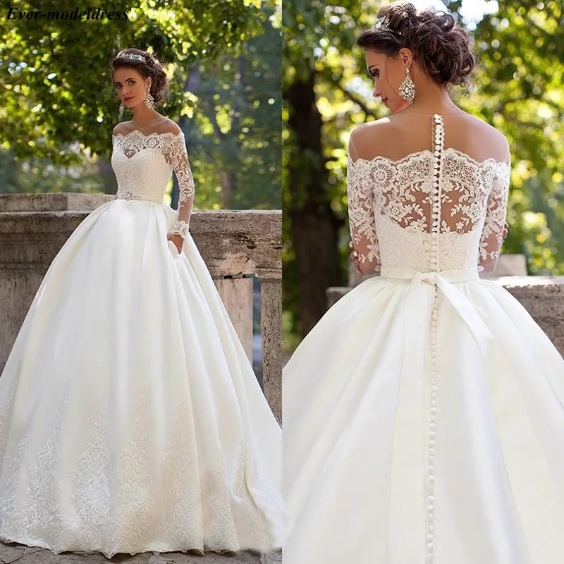 Long-Sleeve-Lace-Wedding-Dresses-Ball-Gown-Satin-Off-Shoulder-Plus-Size-Bride-Bridal-Weding-Weeding_conew1