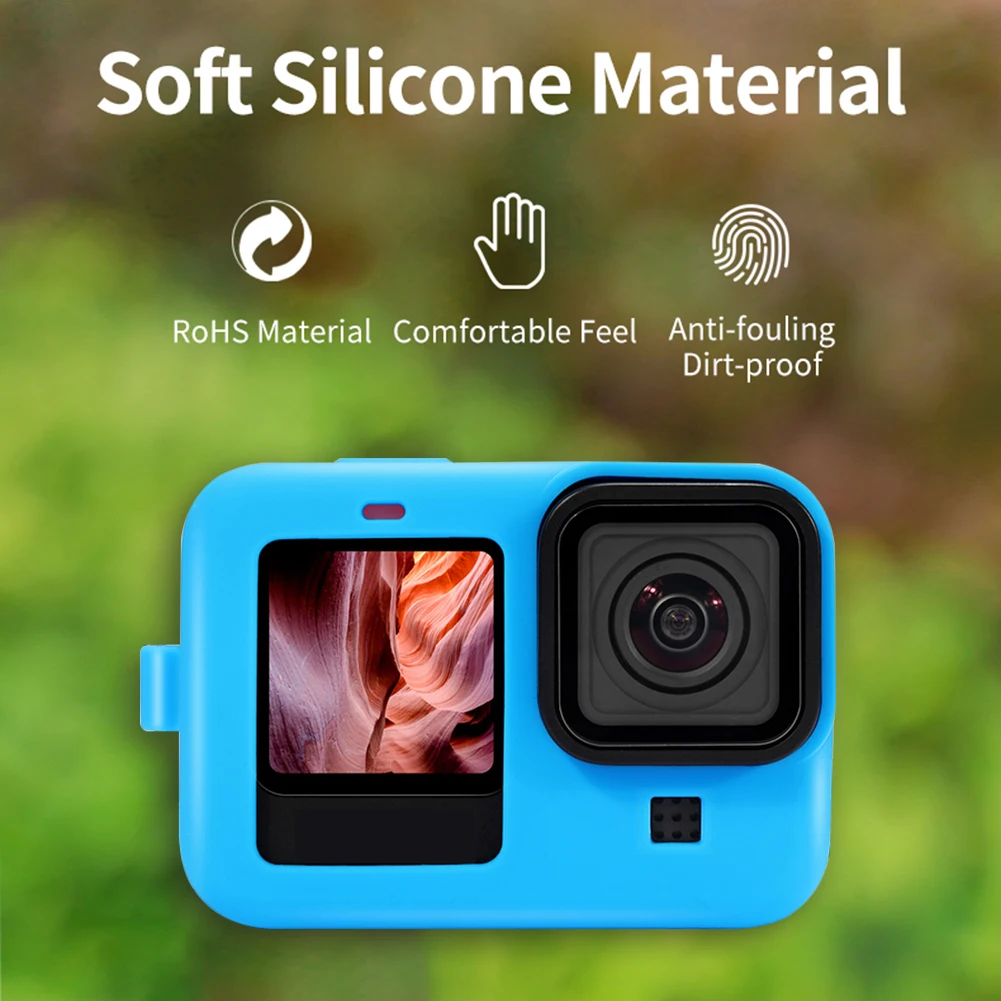 GoPro Hero 9 실리콘 보호 커버 전체 케이스 셸 스포츠 카메라 슬리브 하우징 프레임 렌즈 캡 + 끈 액세서리