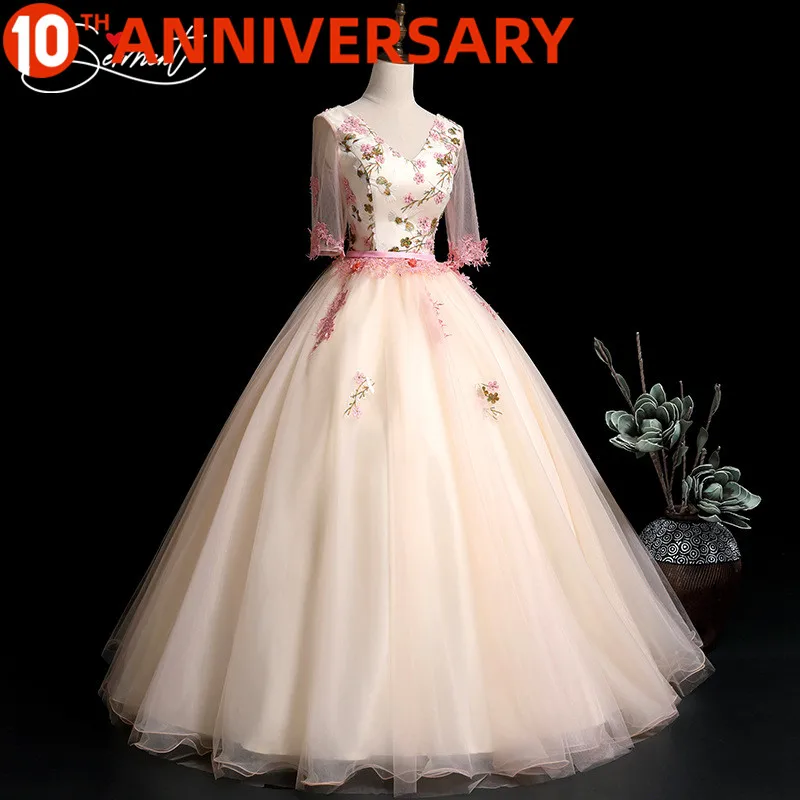 

OllyMurs Color Prom Dress Opera Performance New Spring and Summer 6 Layer 3D Flower Fluffy Thin Shoulder Dress Free Shipping