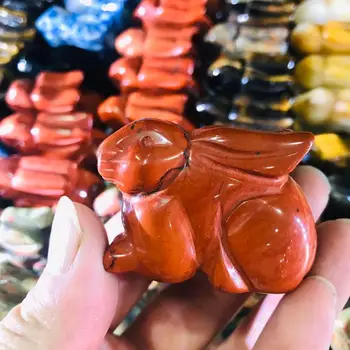 

Natural red Jasper Quartz Rabbit Statue Stone carvings Crystal Animal Statue for Decor