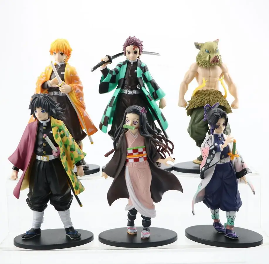6Pcs Set Japan Anime Movie Demon Slayer Kimetsu No Yaiba Action Figure Tanjirou Kamado Nezuko Zenitsu Inosuke Shinobu Giyuu Toys
