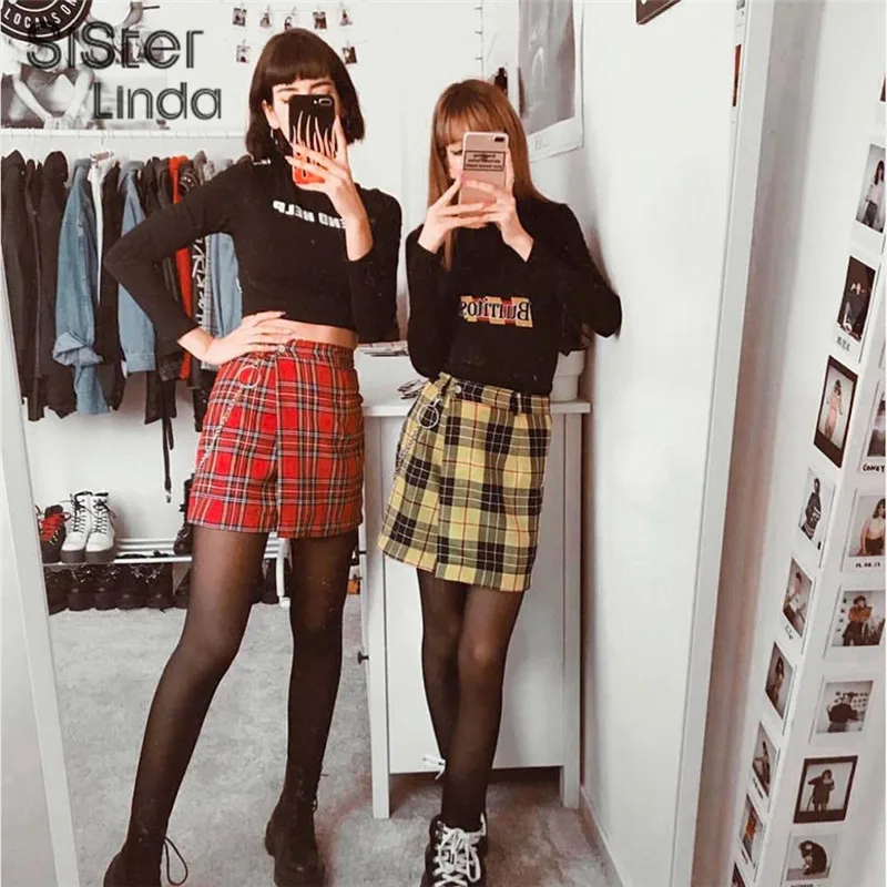 Sisterlinda винтажные красные клетчатые мини-юбки женские весна лето мода офисный женский Вечеринка Повседневная укороченная плиссированная юбка Mujer
