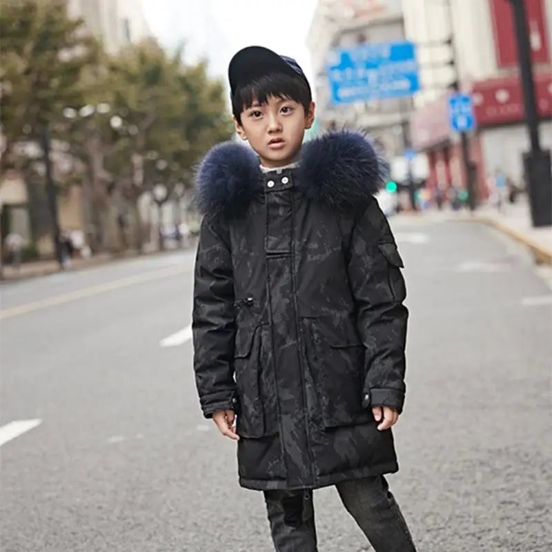 

Children Down Jacket Warm Camouflage Design Baby Boy Down Parkas Coat Natural Fur Kid Teenager Thick Outerwear For Cold Winter