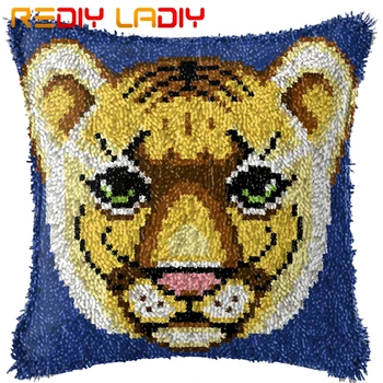 

Latch Hook Cushion Tiger Face Pre-Printed Canvas Cushion Cover Acrylic Yarn Crochet Pillow Case Set Hobby & Crafts Home Decor