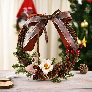 

Christmas Rattan Circle Ring Wreath Hanging Pendant Ornament For Wall Shop Window Door Home Decoration Wedding Accessory Props