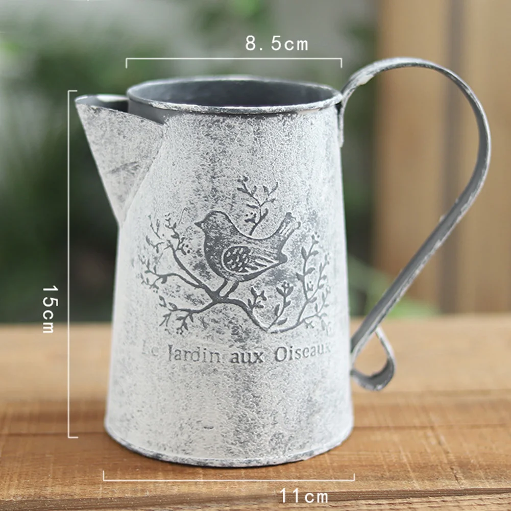 Vintage Home Decor Flower Eco Friendly Garden Bird Print Easy To Store Shabby Iron Vase Galvanised Crafts Old Watering Pot Shape | Дом и сад