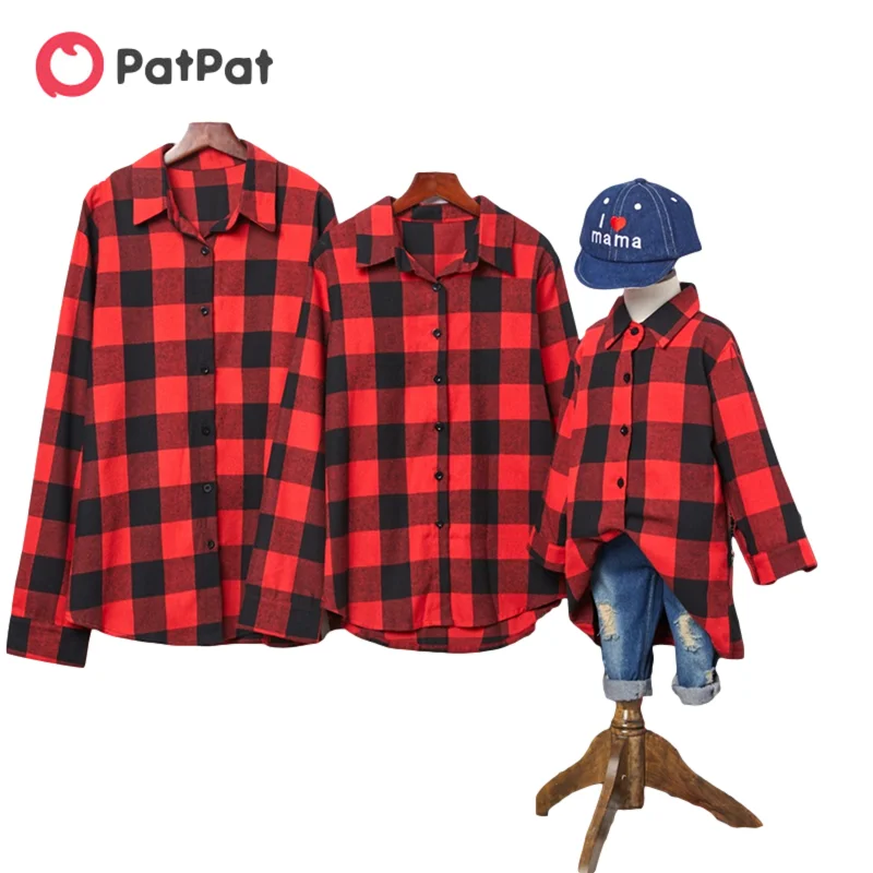 Family Matching Shirts Childrens New And Autumn Spring Plaid Patpat Tops Button