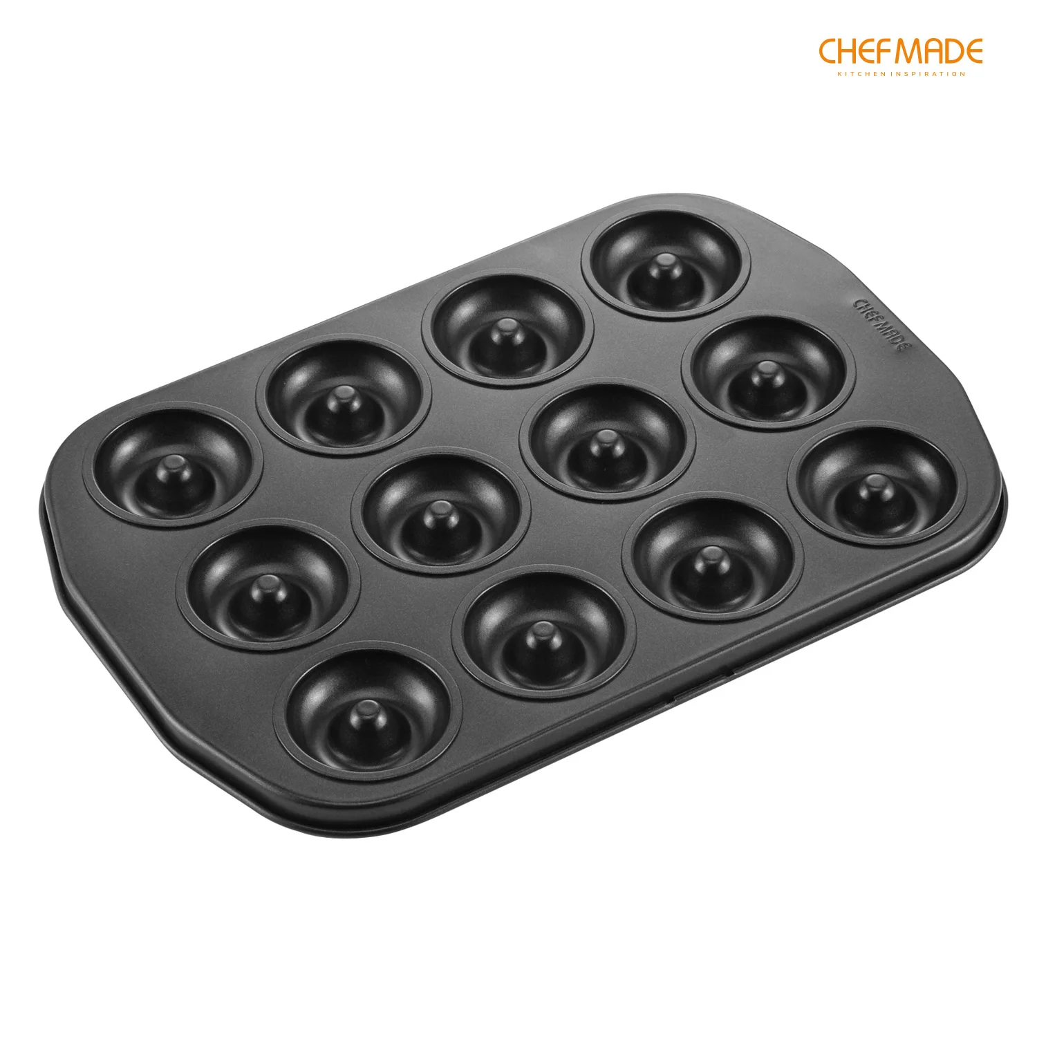

CHEFMADE Donut Mold Cake Pan,12-Cavity Non-Stick Ring Doughnut Bakeware,FDA Approved for Oven Baking