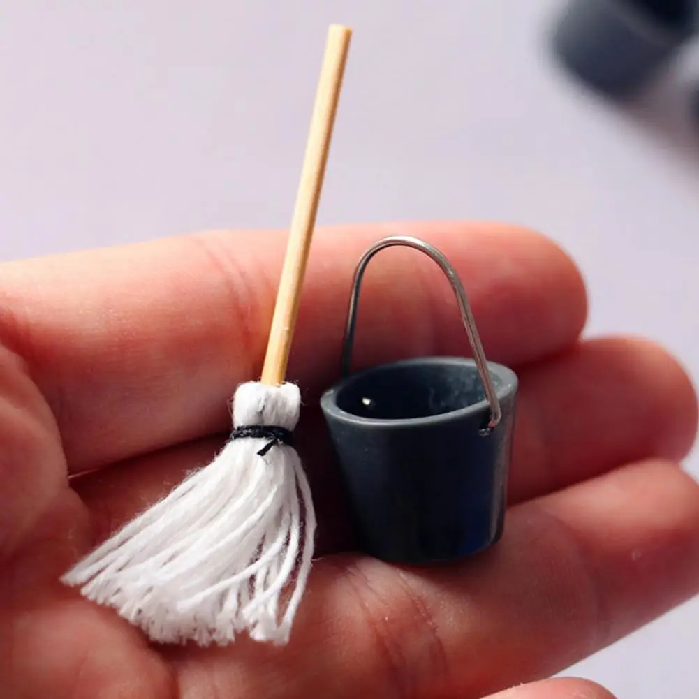 Miniature Life Simulation Bucket Mop Combination Dollhouse Decoration Accessory 2 Miniature Life Simulation Bucket Mop Combination Dollhouse Decoration Accessory 2