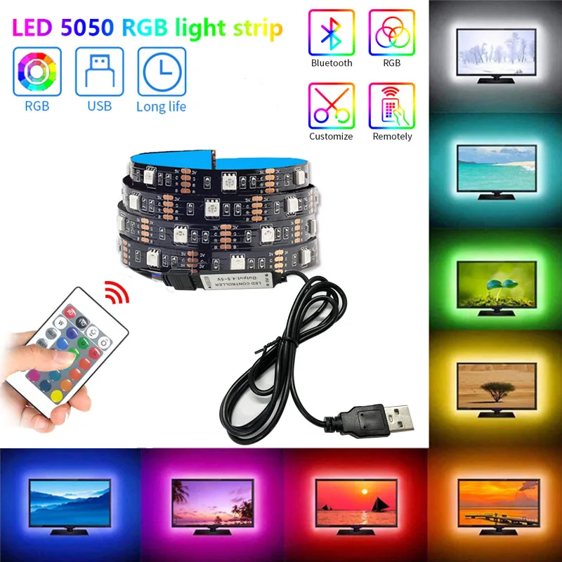 5V 3AA battery Strip Lights Tape RGB 5050 SMD USB led srtips rgb for room decor Festival Party Bedroom TV TikTok Mirror lights