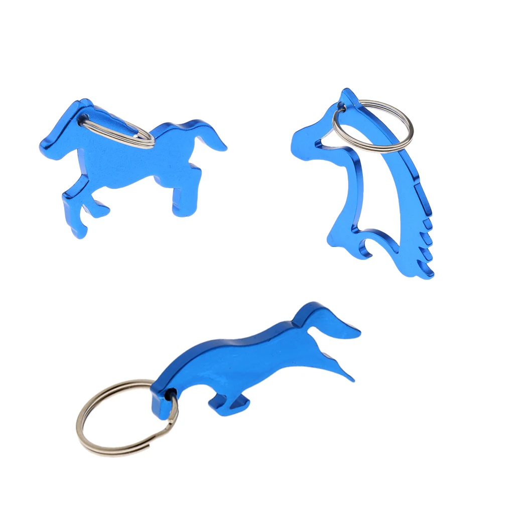3 pcs Portable Horse Beer Bottle Opener Stylish Key Ring Keychain Bag Pendent - Blue