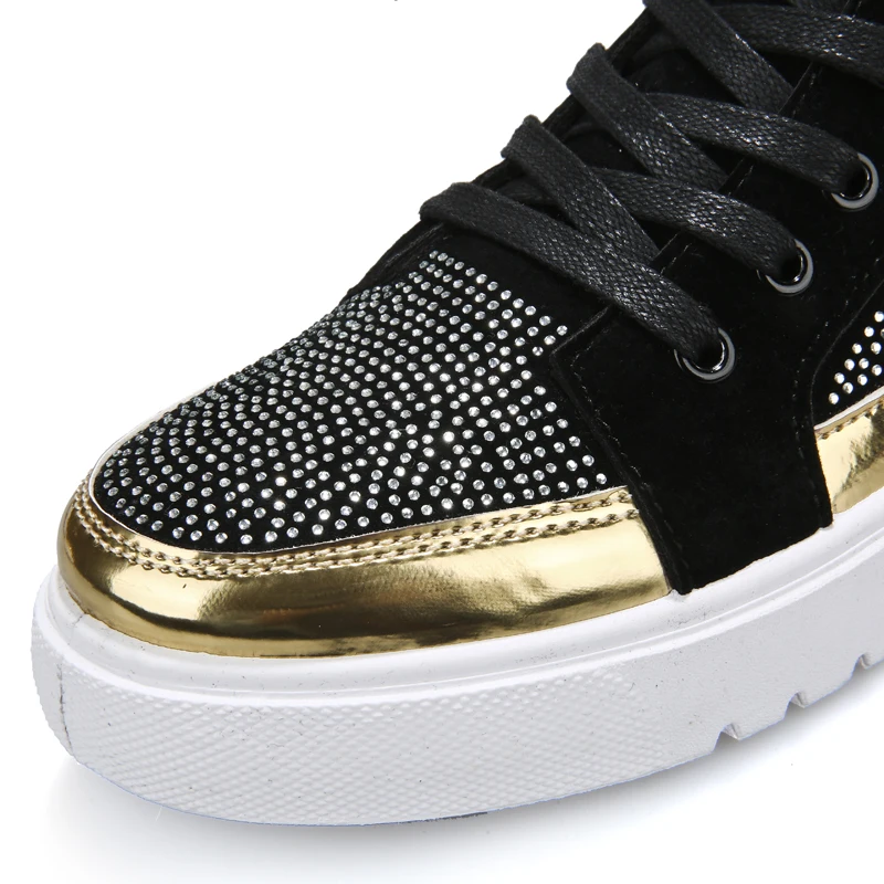 Cool Men High Top Men Gold Glitter Sneakers Lace Up Crystal Platform Flats Gold Shoes Man Sequins krasovki Bling Shoes