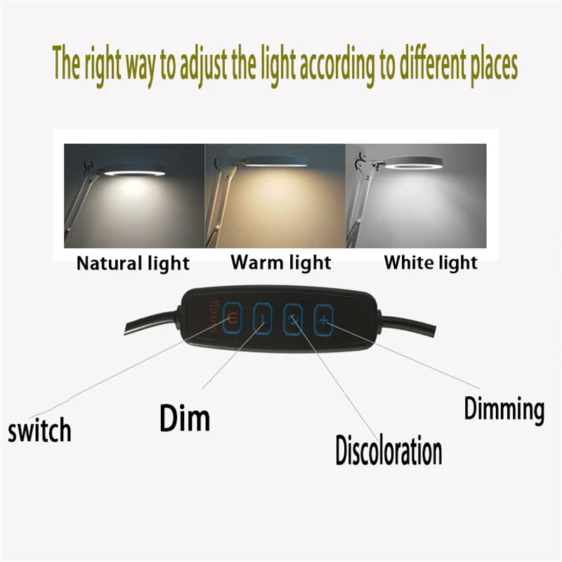  LED Desk Lamp with Clip 5Xlens Magnifying Glass Light Clamp Swing Arm Table Lamps USB Night Lights  - 4000195537060