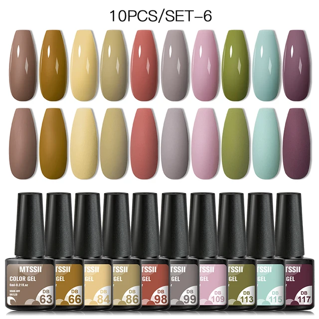 Mtssii 10Pcs/set Color Gel Nail Polish Set 100 Colors Semi Permanent UV Led Gel Varnish Soak Off Nail Lacquers Base Top Coat ZH15675 10PCS